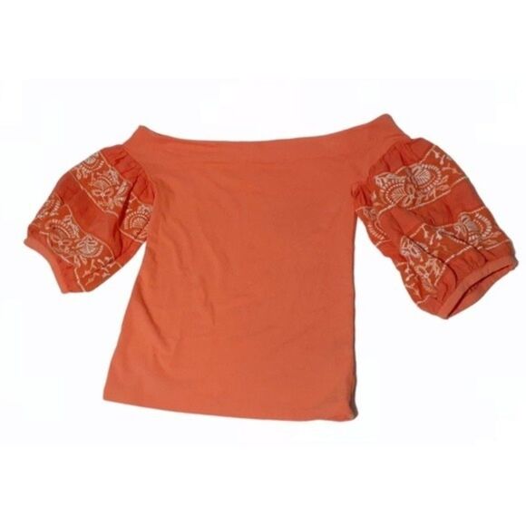 Free People Women’s Rock With It Top Boho Coral Orange Off The Shoulder  Size XS - Picture 4 of 8